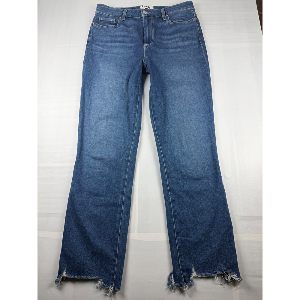Paige Cindy High Rise Straight Leg Jeans Bay Destroyed Raw Hem Size 29 Blue